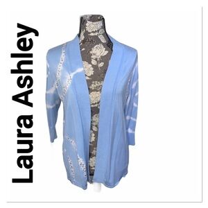 LAURA ASHLEY Sky Blue Tie Dye Cardigan Medium Petite